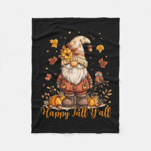 Happy Fall Y'all Gnome Pumpkin Autumn Thanksgiving Fleece Blanket