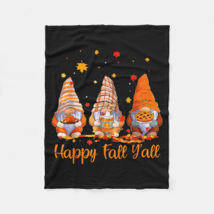 Happy Fall Y'all Gnome Pumpkin Autumn Thanksgiving Fleece Blanket