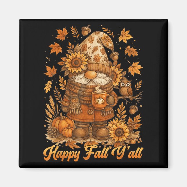 Happy Fall Y'all Gnome Pumpkin Autumn Thanksgiving Magnet (Front)