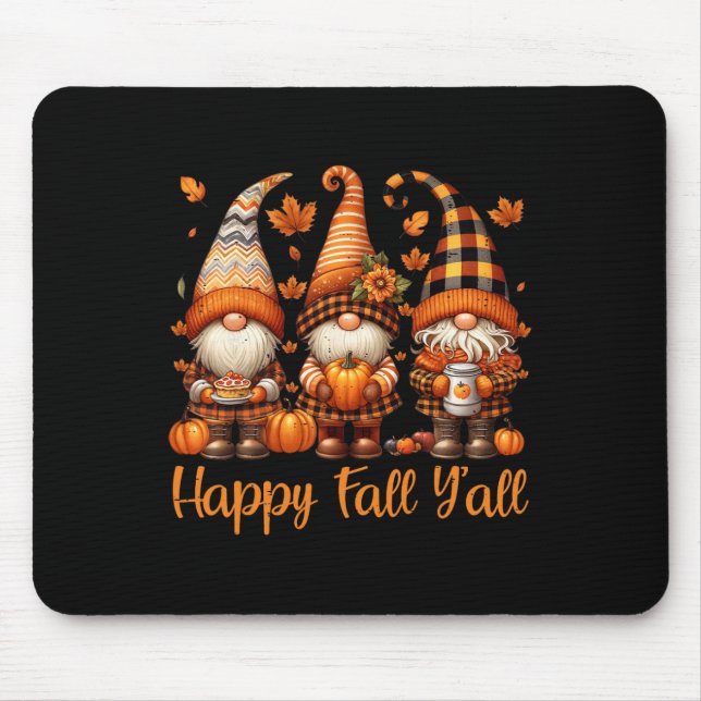 Happy Fall Y'all Gnome Pumpkin Autumn Thanksgiving Mouse Mat (Front)