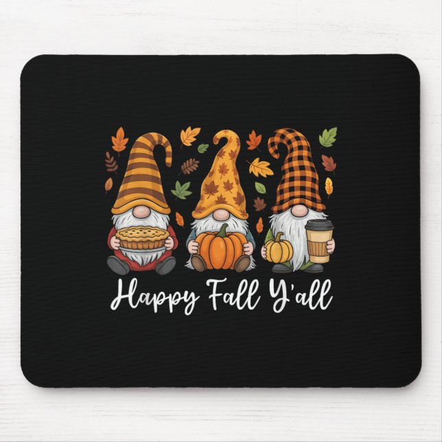 Happy Fall Y'all Gnome Pumpkin Autumn Thanksgiving Mouse Mat (Front)