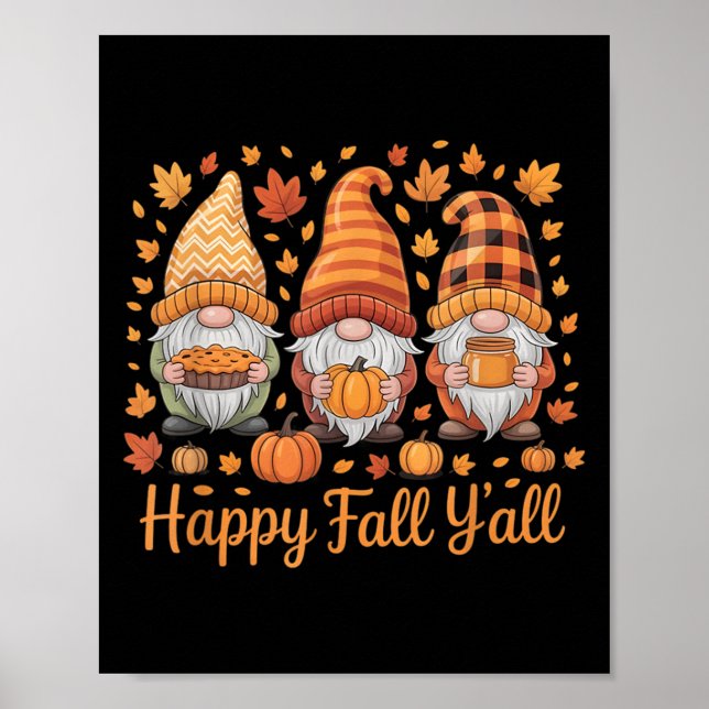 Happy Fall Y'all Gnome Pumpkin Autumn Thanksgiving Poster (Front)