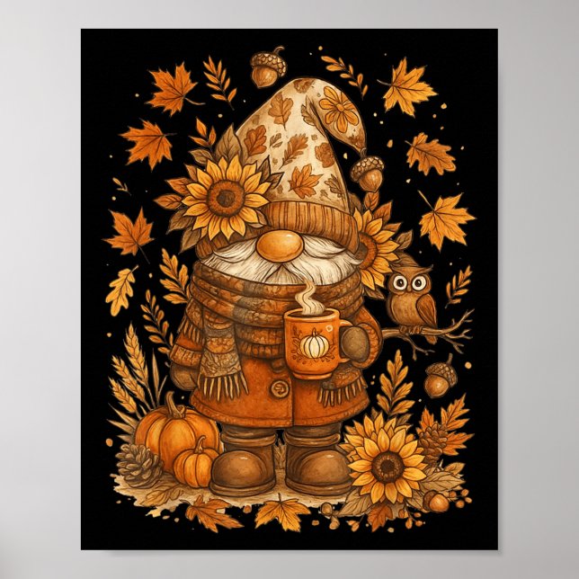 Happy Fall Y'all Gnome Pumpkin Autumn Thanksgiving Poster (Front)