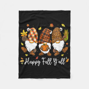 Happy Fall Y'all Gnome Pumpkin Truck Autumn Thanks Fleece Blanket