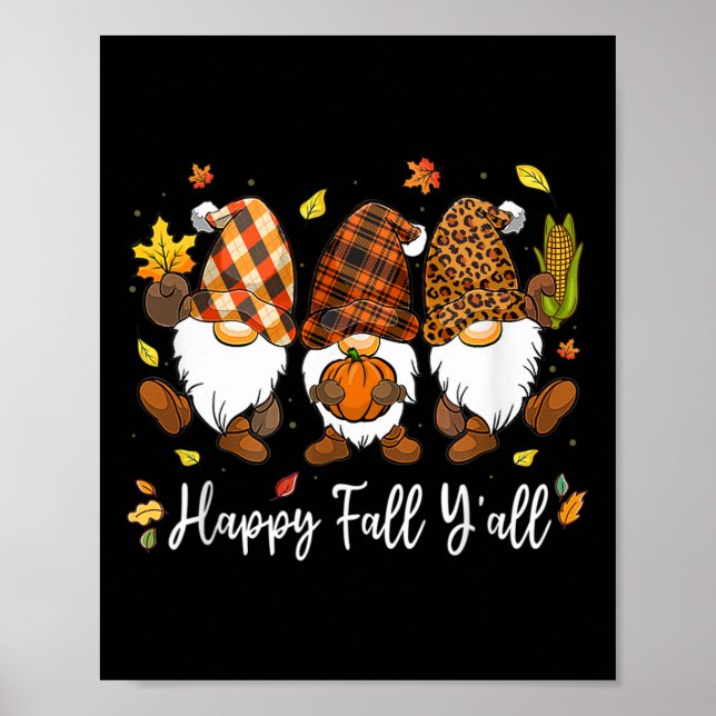 Happy Fall Y'all Gnome Pumpkin Truck Autumn Thanks Poster (Front)