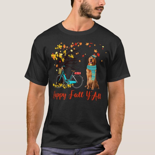 Happy Fall Y'All  Golden Retriever Dog Autumn Bicy T-Shirt (Front)