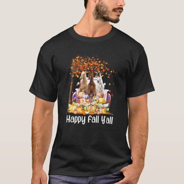 Happy Fall Y'all Horse Halloween Pumpkin Autumn Th T-Shirt (Front)
