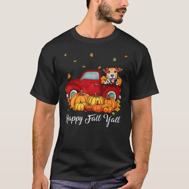 Happy Fall Y'all Jack Russell Terrier Dog Truck Pu T-Shirt (Front)