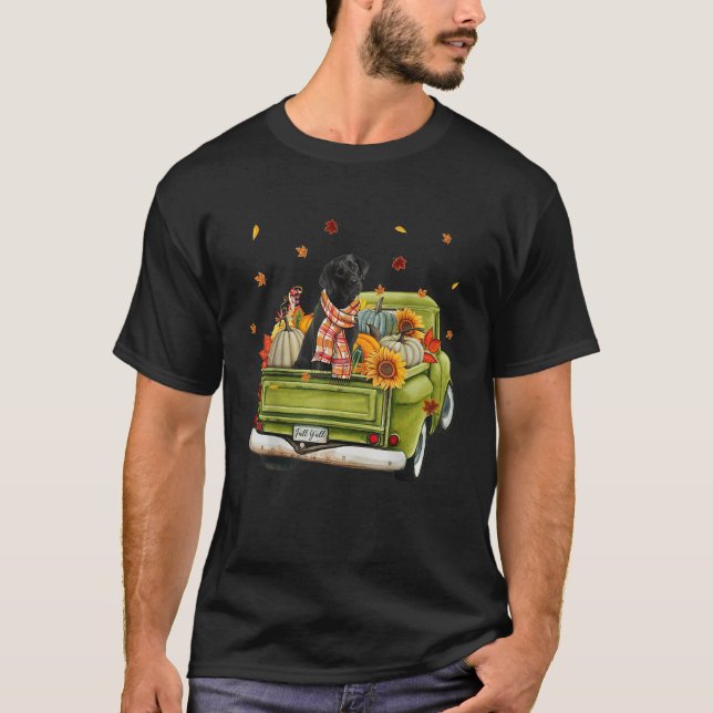 Happy Fall Yall Labrador Dog On Truck Pumpkin Fall T-Shirt (Front)