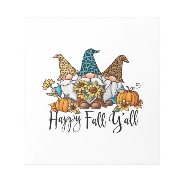 Happy Fall Y'all Leopard Gnome Notepad (Front)