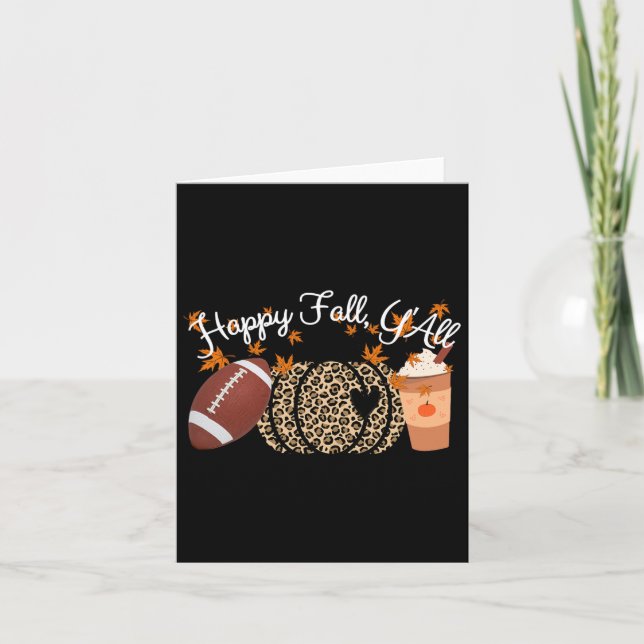 Happy Fall Y'all Leopard Print Pumpkins Footbyll A Card (Front)