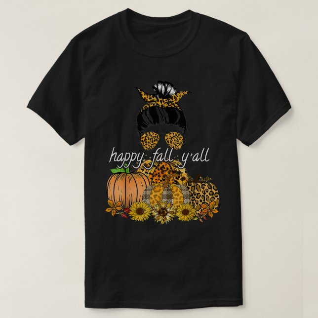 Happy Fall Y'all Leopard pumpkin Autumn  mama Wome T-Shirt (Design Front)