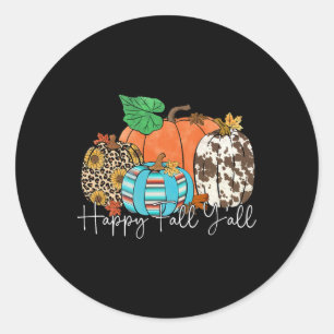 Happy Fall Y'all Leopard Pumpkin Autumn Season Tha Classic Round Sticker
