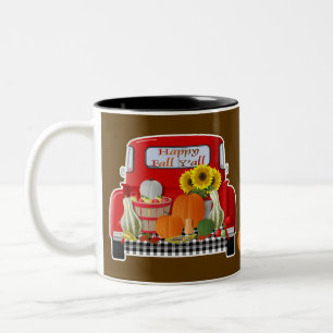Happy Fall Y'all Little Red Truck Two-Tone Coffee Mug