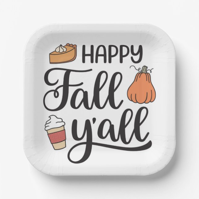 Happy Fall Y'all Paper Plate (Front)