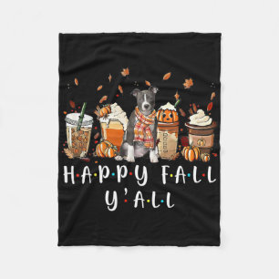 Happy Fall Y'all Pitbull Dog Coffee Pumpkin Fall A Fleece Blanket