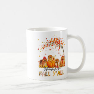Happy Fall Y'all Pomeranian Autumn Lover Pumpkins  Coffee Mug