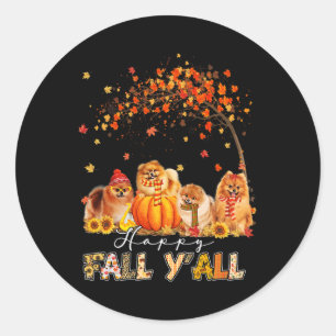 Happy Fall Yall Pomeranian Autumn Lover Pumpkins H Classic Round Sticker