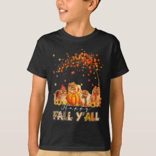Happy Fall Yall Pomeranian Autumn Lover Pumpkins H T-Shirt