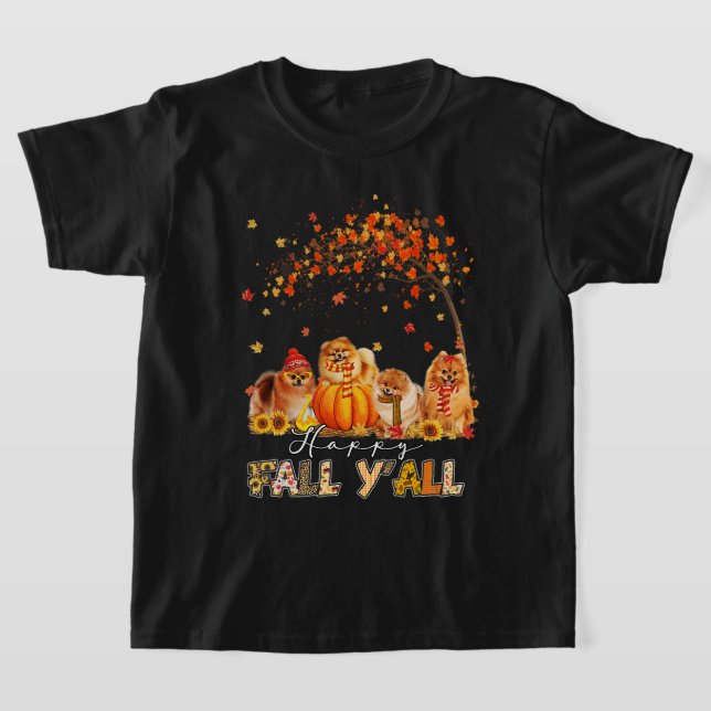 Happy Fall Yall Pomeranian Autumn Lover Pumpkins H T-Shirt (Laydown)