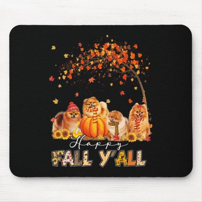 Happy Fall Y'all Pomeranian Autumn Lover Pumpkins  Mouse Mat (Front)