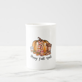 Happy Fall Y'all Pumpkin Boots Bone China Mug