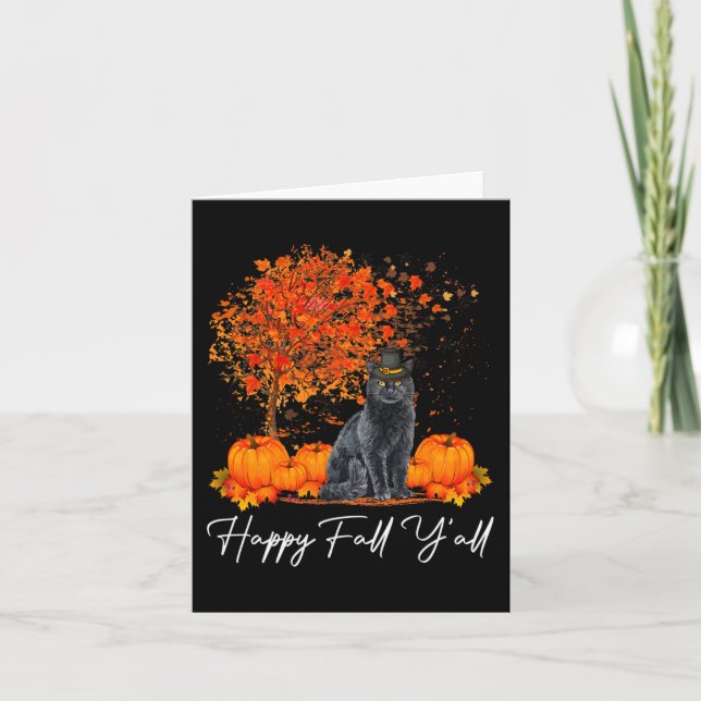 Happy Fall Y'All Pumpkin Cat Thanksgiving Rescue P Card (Front)