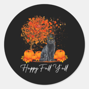 Happy Fall Y'all Pumpkin Cat Thanksgiving Rescue P Classic Round Sticker