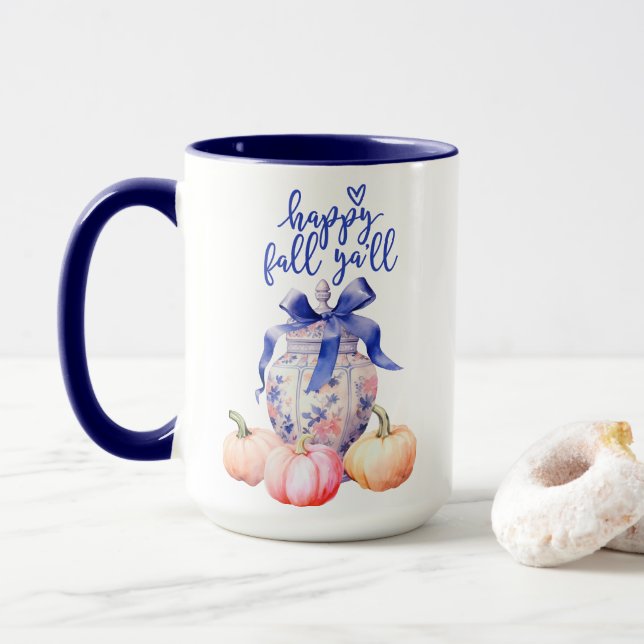 Happy Fall Y'all Pumpkin | Chinoiserie Ginger Jar Mug (With Donut)