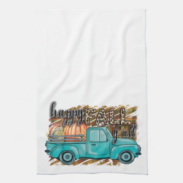 Happy Fall Y'all Pumpkin Farm Truck Kitchen Towels (Vertical)