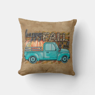 Happy Fall Y'all Pumpkin Farm Truck Throw Pillow