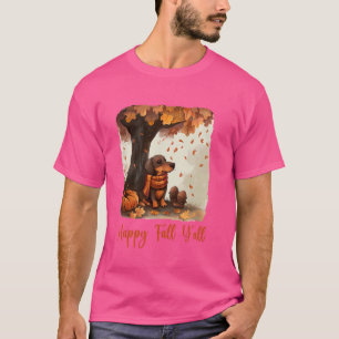 Happy Fall Y'all Pumpkin Halloween Dachshund Dog M T-Shirt