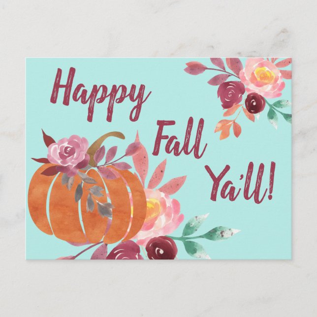Happy Fall Y'all Pumpkin Postcard (Front)