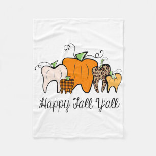 Happy Fall Y'all Pumpkin Tooth Lepard Halloween De Fleece Blanket
