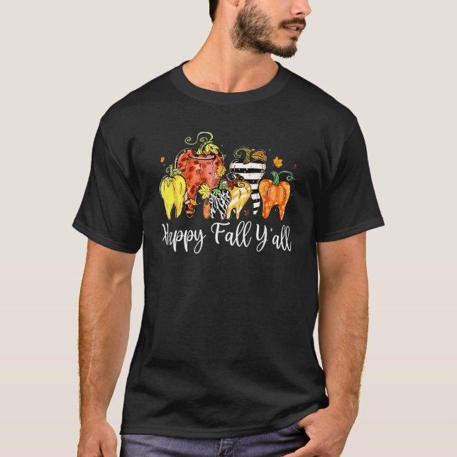 Happy Fall Y'all Pumpkin Tooth Lepard Zebra Hallow T-Shirt (Front)