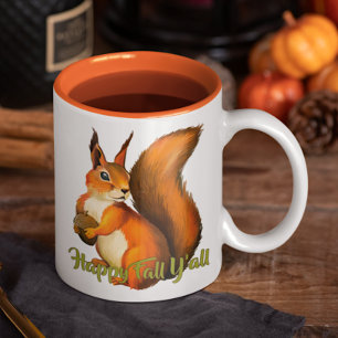 Happy Fall Yall Quote And Cute Pumpkin Motif Two-Tone Coffee Mug