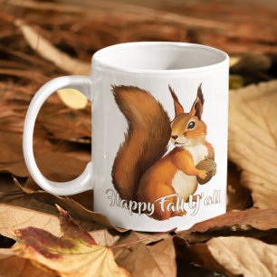 Happy Fall Yall Quote And Cute Squirrel Motif Coffee Mug