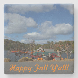 Happy Fall Y'all Quote Autumn Festival Display Stone Coaster