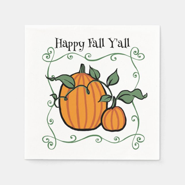 Happy Fall Y'all Quote Pumpkin Thanksgiving Napkin (Front)
