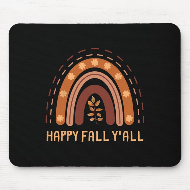 Happy Fall Y'all Rainbow Maple Leaves Autumn  Mouse Mat (Front)