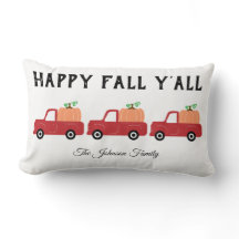 Happy Fall Y'all Red Truck Pumpkin Lumbar Pillow