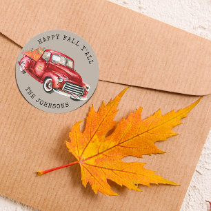 Happy Fall Y'all Red Truck Pumpkins Square Sticker