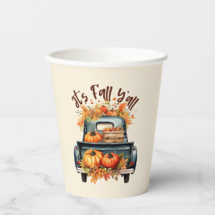 Happy Fall Y'all – Rustic Truck with Pumpkins Paper Cups