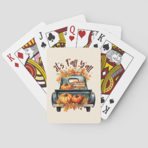 Happy Fall Y'all – Rustic Truck with Pumpkins Playing Cards