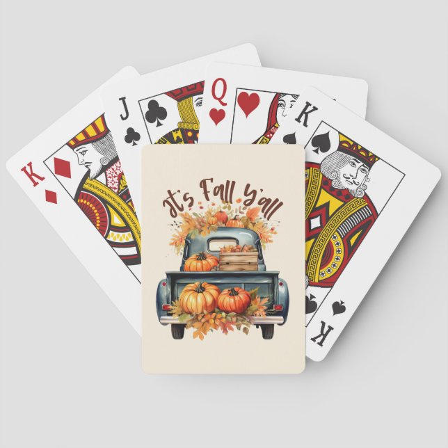 Happy Fall Y'all – Rustic Truck with Pumpkins Playing Cards (Back)