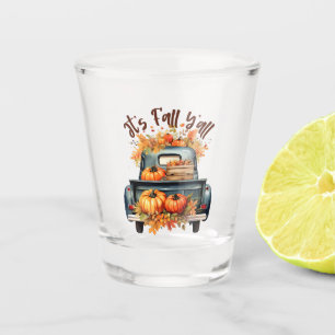 Happy Fall Y'all – Rustic Truck with Pumpkins Shot Glass