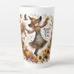 Happy Fall Ya'll Scarecrow and Autumn Foliage Latte Mug