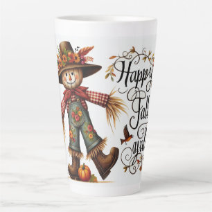 Happy Fall Ya'll Scarecrow and Autumn Foliage Latte Mug