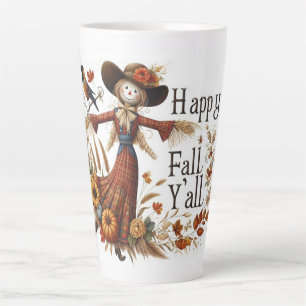 Happy Fall Ya'll Scarecrow and Autumn Foliage Latte Mug