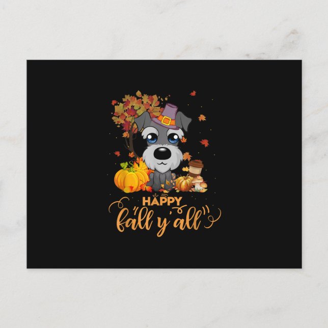 happy fall yall schnauzer dog thanksgiving announcement postcard (Front)